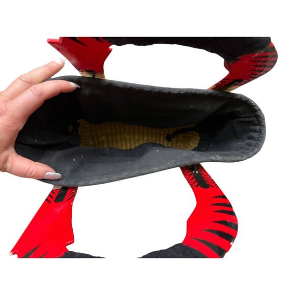 Wooden Handle Straw Basket Bag Purse Tote Hand Painted Cats - Picture 7 of 9